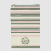 Moderne Roze Groene Streep Monogrammed Golfhanddoek (Voorkant)