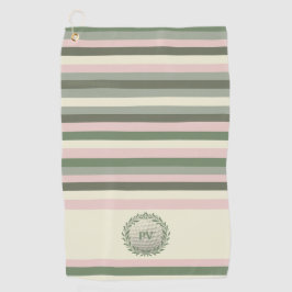 Moderne Roze Groene Streep Monogrammed Golfhanddoek