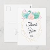 Moderne Roze & Groene Succulent Aquarel Bedankt Briefkaart (Voorkant / Achterkant)