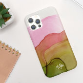 Moderne Roze Groene Waterverf met naam Case-Mate iPhone Case