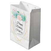 Moderne Roze & Groene Waterverf Succulenten Verjaa Medium Cadeauzakje (Achterkant Gekanteld)