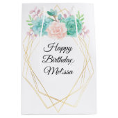 Moderne Roze & Groene Waterverf Succulenten Verjaa Medium Cadeauzakje (Voorkant)