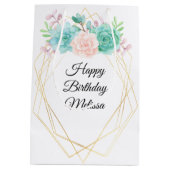 Moderne Roze & Groene Waterverf Succulenten Verjaa Medium Cadeauzakje (Achterkant)