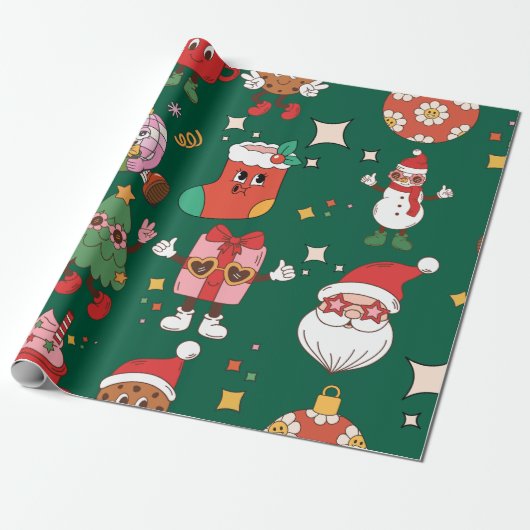 Moderne Roze Groovy Kerstmis Cadeaupapier (Uitgerold)