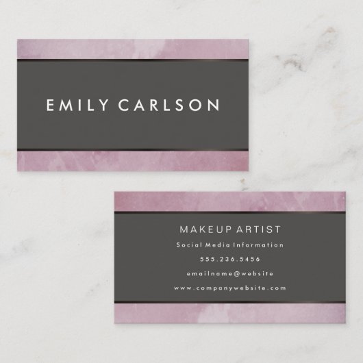 Moderne Roze Grunge met Bruine Metalen Afwerking Visitekaartje (Voorkant / Achterkant)