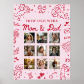 Moderne Roze Handgetekende 'Hoe oud waren mama en Poster (Voorkant)