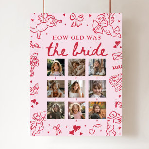 Moderne Roze Handgetekende 'Hoe oud was de bruid?' Poster