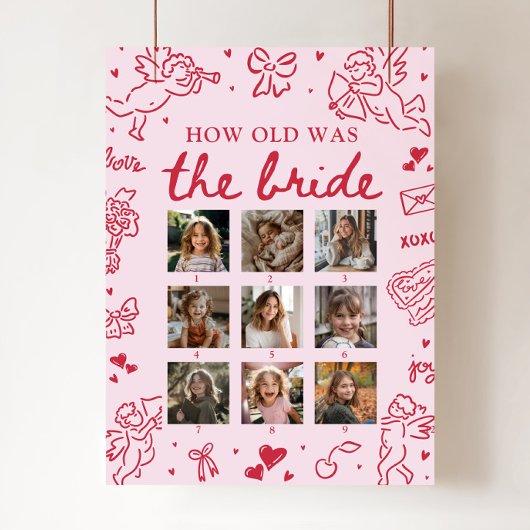 Moderne Roze Handgetekende 'Hoe oud was de bruid?' Poster