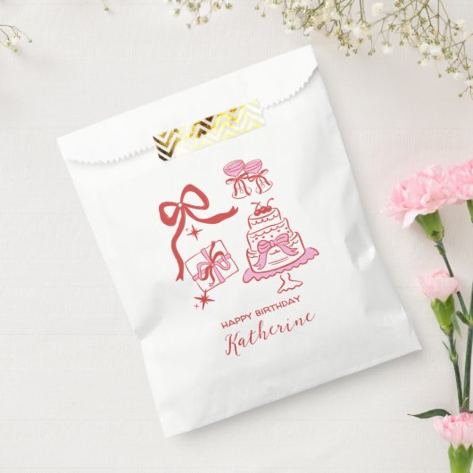 Moderne Roze Handgetekende Krabbel Verjaardagsfees Bedankzakje (Gezegeld)