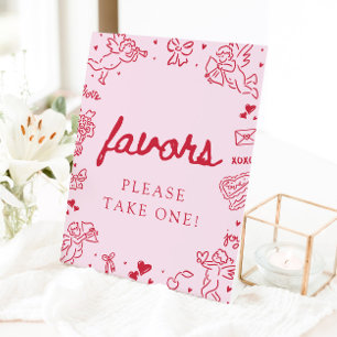 Moderne Roze Handgetekende Valentijn Favorieten Bo Reclamebord Met Voetstuk