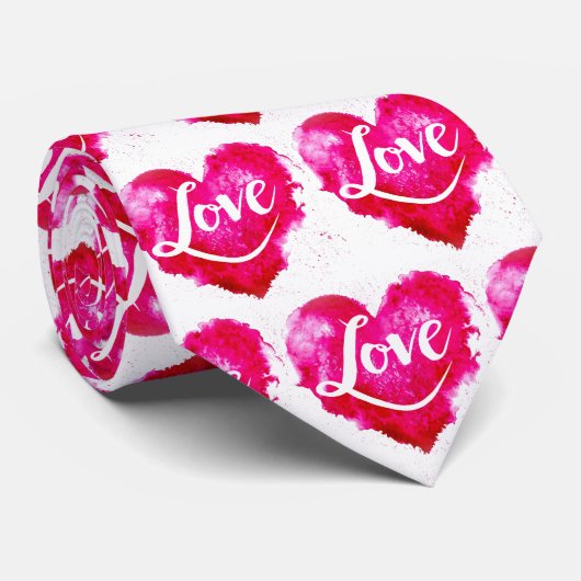 Moderne Roze Hart & Liefde Typografie Stropdas (Opgerold)