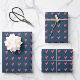 Moderne Roze Hart Patroon Handgetekend  Inpakpapier Vel