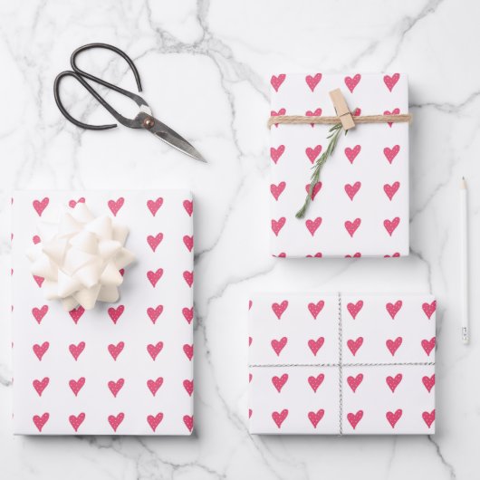 Moderne Roze Hart Patroon Handgetekend Inpakpapier Vel (Voorkant)