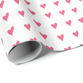 Moderne Roze Hart Patroon op Wit Cadeaupapier