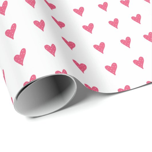 Moderne Roze Hart Patroon op Wit Cadeaupapier (Rol Hoek)