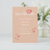 Moderne Roze Hart Save The Date Kaart (Staand voorkant)