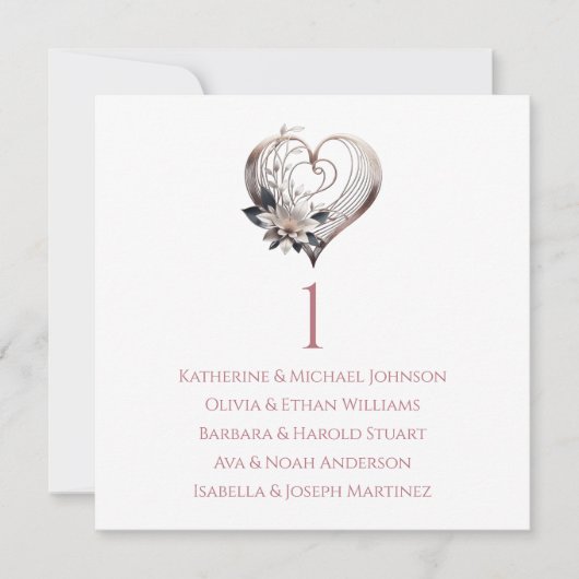 Moderne Roze Hart-Trouwen Zitting Grafiek Kaart (Voorkant)