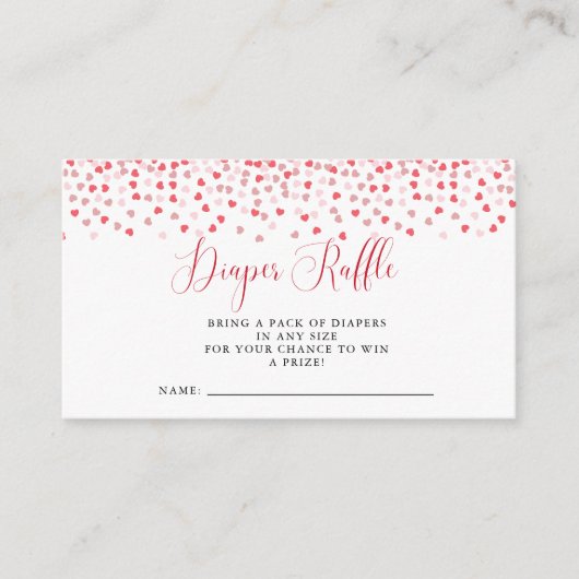Moderne Roze Harten Baby shower Luier Raffle Informatiekaartje (Voorkant)