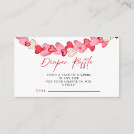 Moderne Roze Harten Baby shower Luier Raffle Informatiekaartje