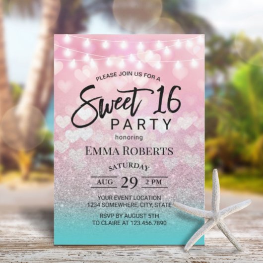 Moderne roze harten Blauwgroen Silver Ombre Sweet  Kaart