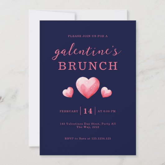 Moderne Roze Harten Galentine's Day Brunch Kaart (Voorkant)