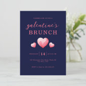 Moderne Roze Harten Galentine's Day Brunch Kaart (Staand voorkant)