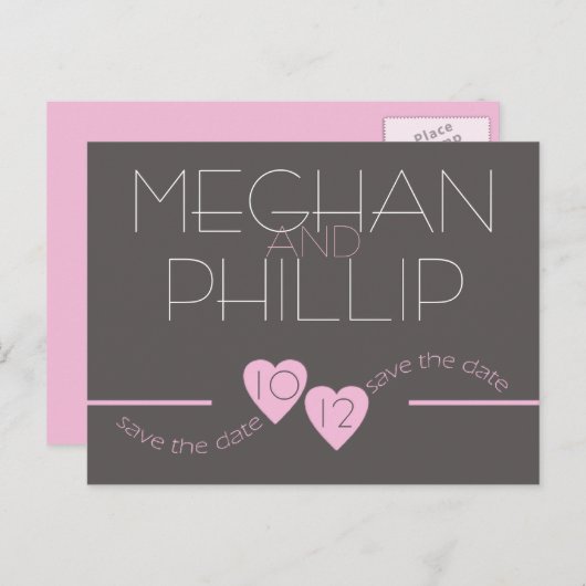 Moderne Roze Harten Save The Date Aankondigingskaart (Voorkant / Achterkant)