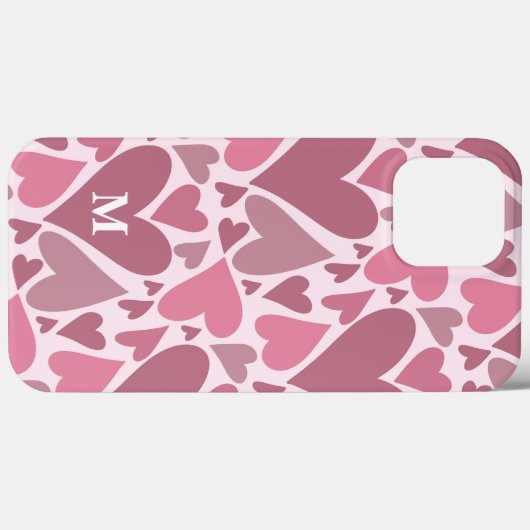 Moderne roze harten Valentijnsdag monogram aangepa Case-Mate iPhone Case (Achterkant (horizontaal))