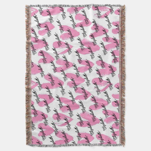 Moderne roze harten waterverf tekst kalligrafie deken (Voorkant Verticaal)