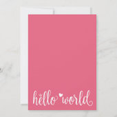 Moderne Roze Hello World Foto Geboorte Stat Aankondiging (Achterkant)