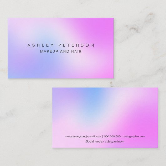 moderne roze holografische iridescent ombre visitekaartje (Voorkant / Achterkant)
