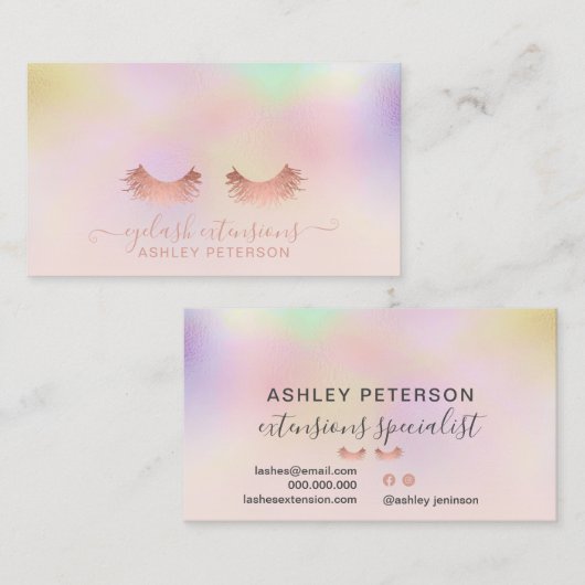 Moderne roze holografische ombre blush roze wimper visitekaartje (Voorkant / Achterkant)