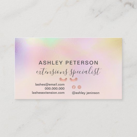 Moderne roze holografische ombre blush roze wimper visitekaartje (Achterkant)