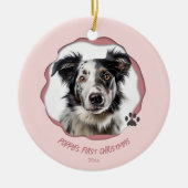 Moderne Roze Hond Eerste Kerstdag Keramisch Ornament (Voorkant)