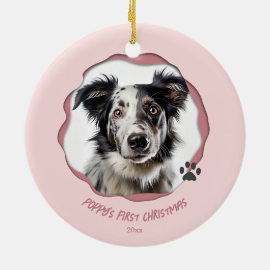 Moderne Roze Hond Eerste Kerstdag Keramisch Ornament (Achterkant)