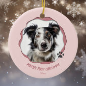 Moderne Roze Hond Eerste Kerstdag Keramisch Ornament
