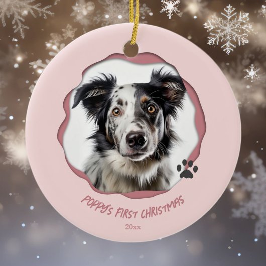 Moderne Roze Hond Eerste Kerstdag Keramisch Ornament