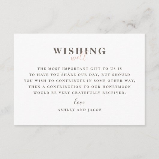 Moderne roze huwelijks wensput. Typografie Informatiekaartje (Voorkant)