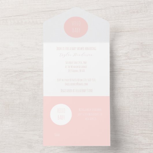 Moderne roze in één Baby shower Uitnodigen All In One Uitnodiging (Binnen)
