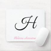 Moderne roze Initiaal Monogram naam zwart script Muismat (Met muis)