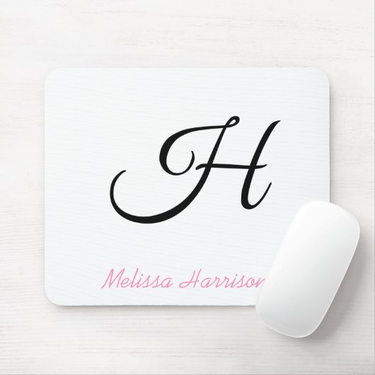 Moderne roze Initiaal Monogram naam zwart script Muismat (Met muis)