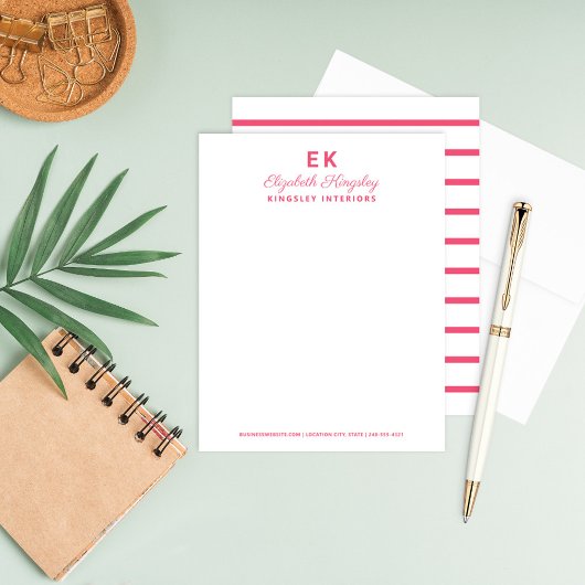 Moderne Roze Initiële Monogram Zakelijk Notitiekaartje