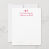 Moderne Roze Initiële Monogram Zakelijk Notitiekaartje (Voorkant)