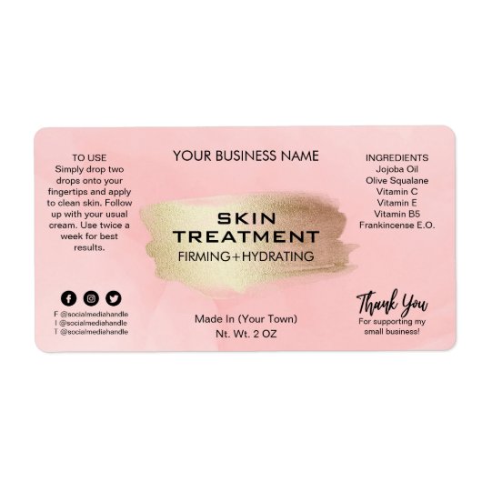 Moderne roze inkt Treatment Serum Labels (Voorkant)