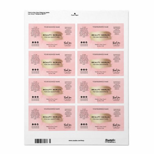 Moderne roze inktserumlabels etiket (Full Sheet)