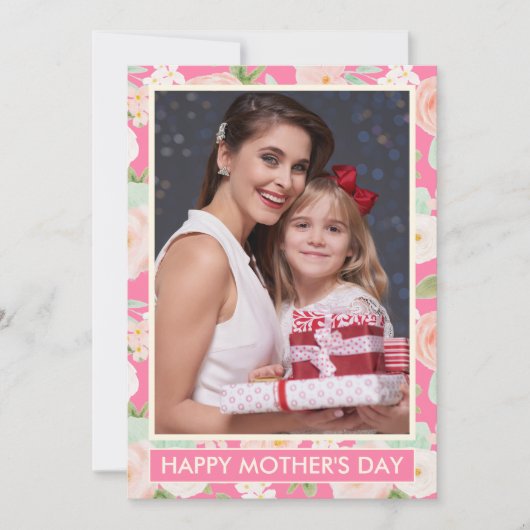Moderne Roze Ivoren Bloem Foto Moederdagkaart (Voorkant)