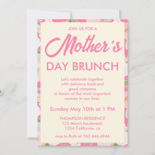 Moderne Roze Ivoren Bloem Moederdag Brunch Kaart (Voorkant)