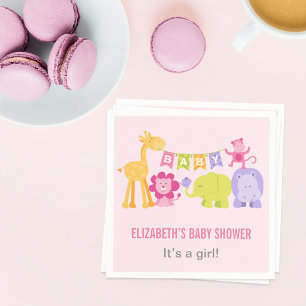 Moderne Roze Jungle Dieren Meisje Baby Shower Servet