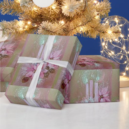 Moderne roze kaarsen en poinsettia cadeaupapier (Feestdagen)