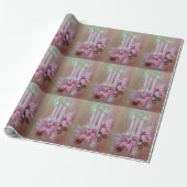 Moderne roze kaarsen en poinsettia cadeaupapier (Uitgerold)